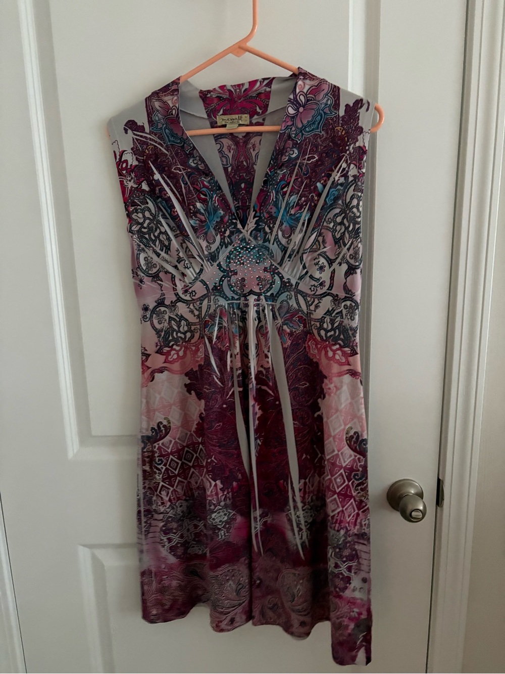 ONE WORLD Fuchsia and Teal Paisley Dress